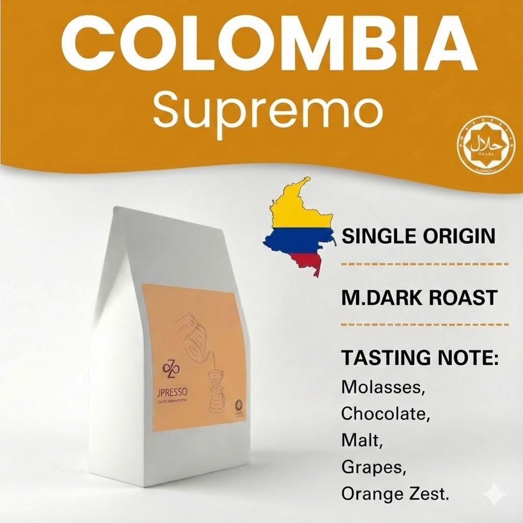 JPRESSO Colombia Supremo I Arabica Coffee Bean | Medium Dark Roast | Freshly Roasted