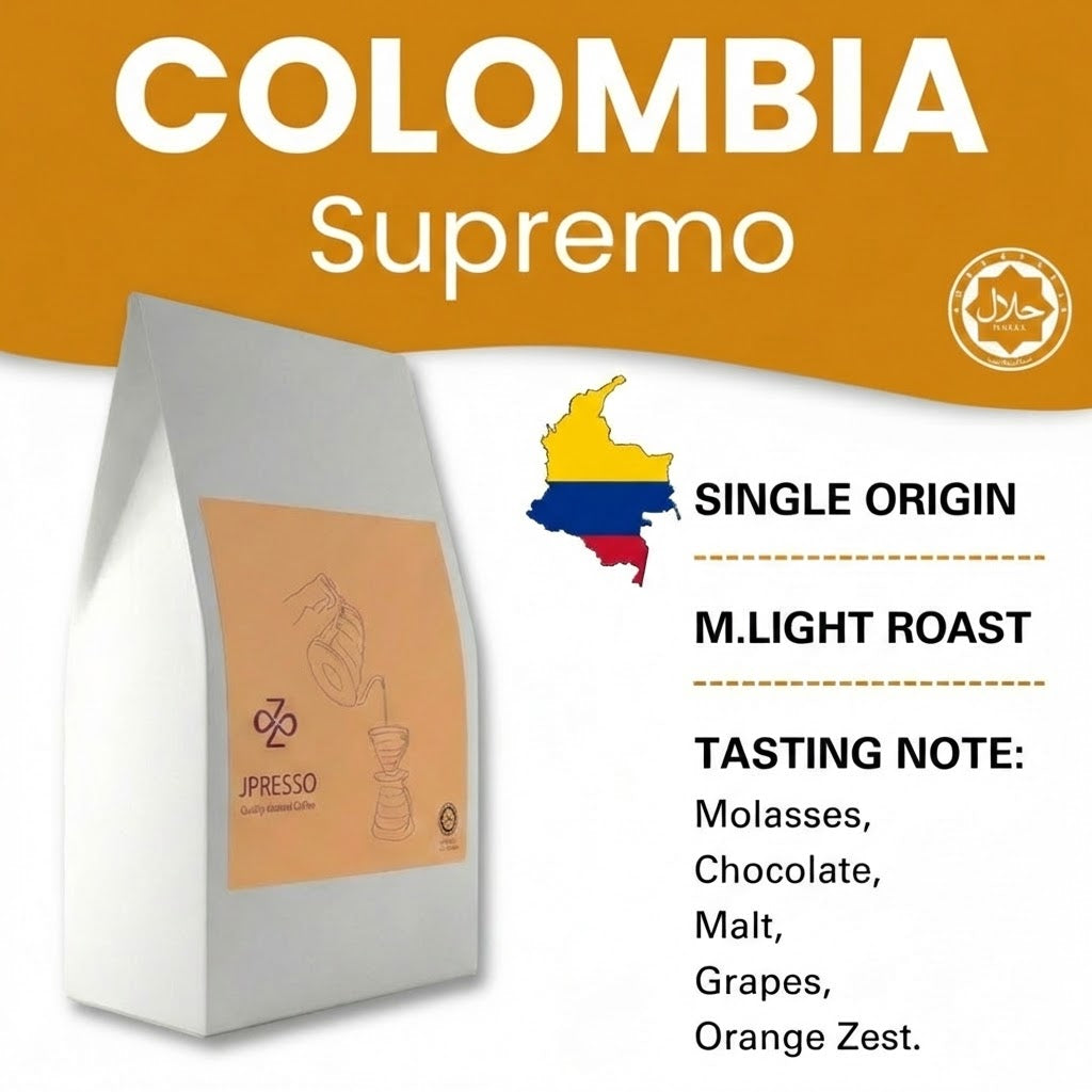 JPRESSO Colombia Supremo Arabica Coffee Beans I Single Origin I Medium-Light | Freshly Roasted