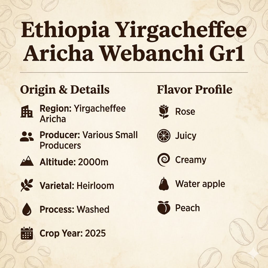 JPRESSO Ethiopia Yirgacheffe Aricha Webanchi | Arabica Coffee Bean | Filter Roast | Fresh Roasted