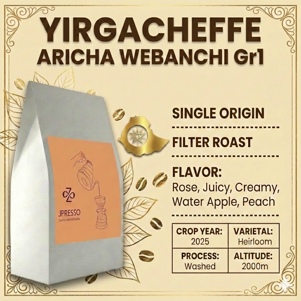 JPRESSO Ethiopia Yirgacheffe Aricha Webanchi | Arabica Coffee Bean | Filter Roast | Fresh Roasted